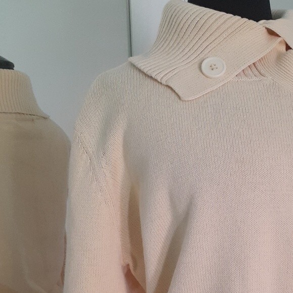 Jeanne Pierre Big Button Mock Neck Ribbed Cotton Blend Yellow Sweater  Large - Picture 7 of 12